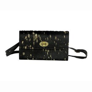 Myra Bag Black and Gold Speckled Clutch 
Hair on Leather Wallet Crossbody RFDI